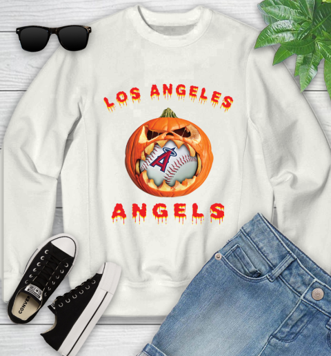 MLB Los Angeles Angels Halloween Pumpkin Baseball Sports Youth Sweatshirt