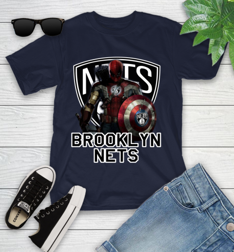 Brooklyn Nets NBA Basketball Captain America Thor Spider Man Hawkeye Avengers Youth T-Shirt 3