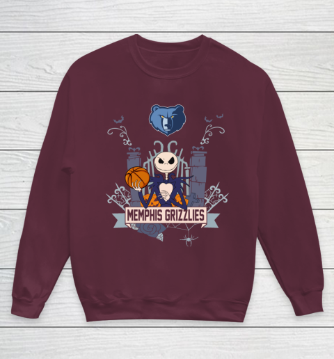 NBA Memphis Grizzlies Basketball Jack Skellington Halloween Youth Sweatshirt 4