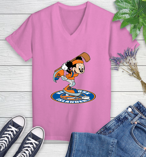 NHL Hockey New York Islanders Cheerful Mickey Disney Shirt Women's V-Neck T-Shirt 12