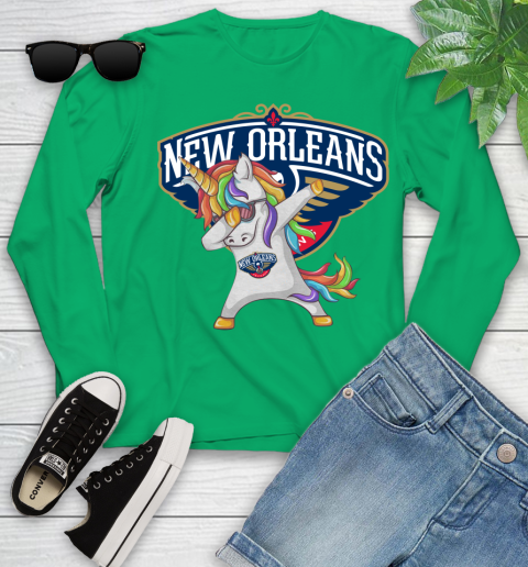 New Orleans Pelicans NBA Basketball Funny Unicorn Dabbing Sports Youth Long Sleeve 6