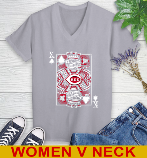 Cincinnati Reds MLB Baseball The King Of Spades Death Cards Shirt Women's V-Neck T-Shirt 4
