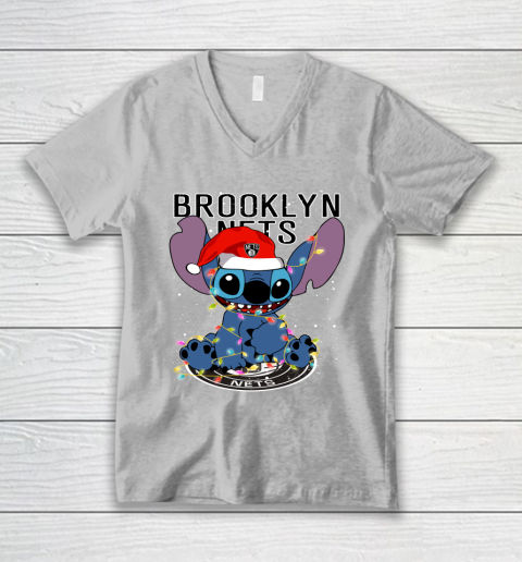 Brooklyn Nets NBA noel stitch Basketball Christmas V-Neck T-Shirt 2