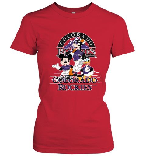Colorado Rockies Mickey Donald And Goofy Baseball Women's T-Shirt