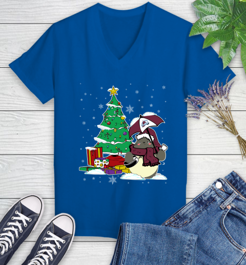 Colorado Avalanche NHL Hockey Cute Tonari No Totoro Christmas Sports Women's V-Neck T-Shirt 10