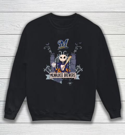 MLB Milwaukee Brewers Baseball Jack Skellington Halloween Sweatshirt
