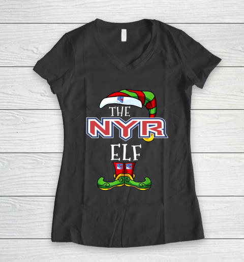 New York Rangers Christmas ELF Funny NHL Women's V-Neck T-Shirt 6