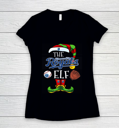 Kansas City Royals Christmas ELF Funny MLB Women's V-Neck T-Shirt