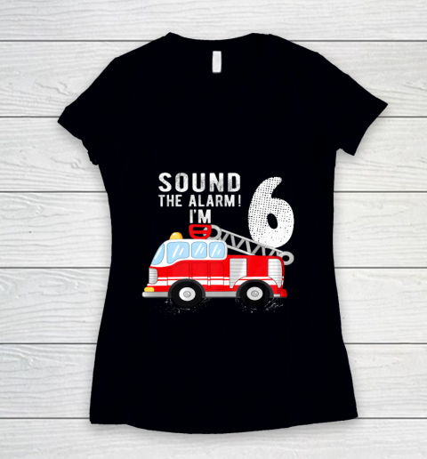 Kids Firefighter 6th Birthday Boy 6 Year Old Fire Truck Women's V-Neck T-Shirt