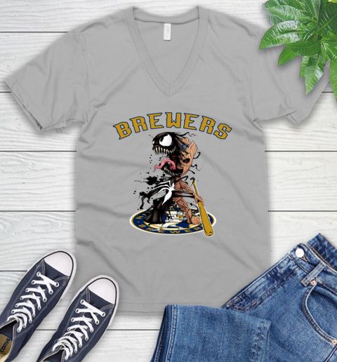 MLB Milwaukee Brewers Baseball Venom Groot Guardians Of The Galaxy V-Neck T-Shirt 4