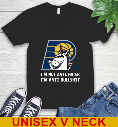 Indiana Pacers NBA Basketball Unicorn I'm Not Anti Hater I'm Anti Bullshit V-Neck T-Shirt 2