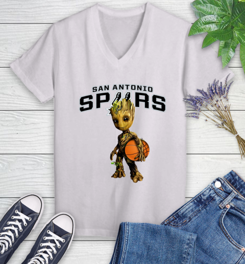 San Antonio Spurs NBA Basketball Groot Marvel Guardians Of The Galaxy Women's V-Neck T-Shirt
