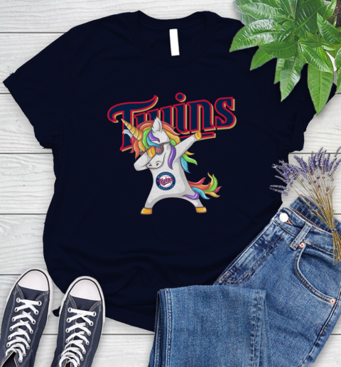 Minnesota Twins MLB Baseball Funny Unicorn Dabbing Sports Women's T-Shirt 3