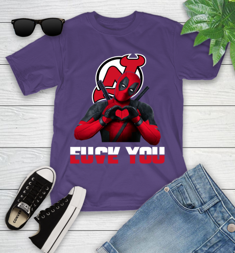 NHL New Jersey Devils Deadpool Love You Fuck You Hockey Sports Youth T-Shirt 3