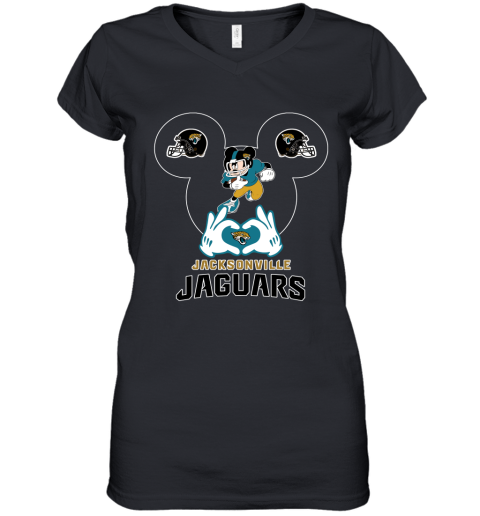 I Love The Jaguars Mickey Mouse Jacksonville Jaguars Women's V-Neck T-Shirt