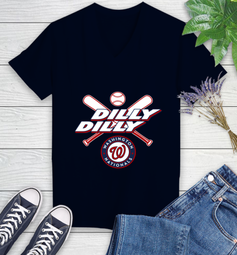 MLB Washington Nationals Dilly Dilly Baseball Sports Women's V-Neck T-Shirt 3