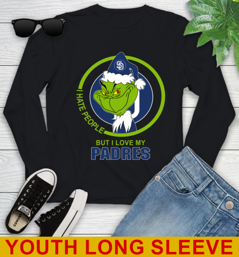 San Diego Padres MLB Christmas Grinch I Hate People But I Love My Favorite Baseball Team Youth Long Sleeve 2