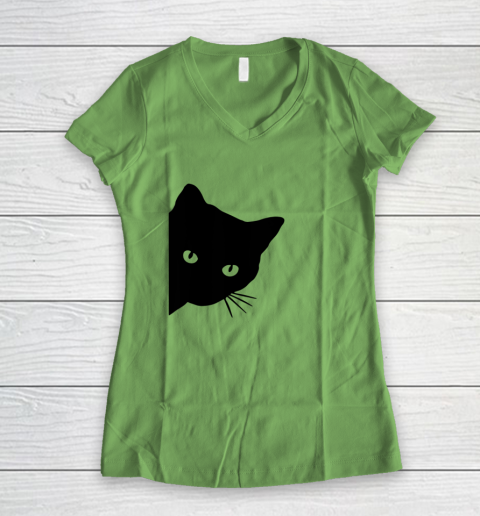 Black Cat Face Watching Funny Cat Halloween Gifts Cat Lovers T Shirt.QZSPTYUYC4 Women's V-Neck T-Shirt 5