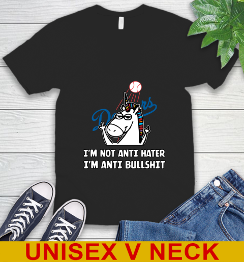 Los Angeles Dodgers MLB Baseball Unicorn I'm Not Anti Hater I'm Anti Bullshit V-Neck T-Shirt 2