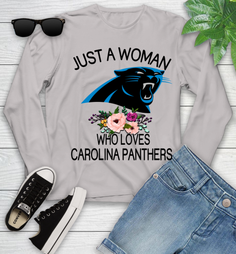 NFL Just A Woman Who Loves Carolina Panthers Football Sports Youth Long Sleeve 9