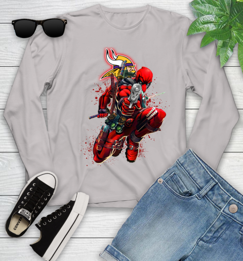 NFL Deadpool Marvel Comics Sports Football Minnesota Vikings Youth Long Sleeve 12