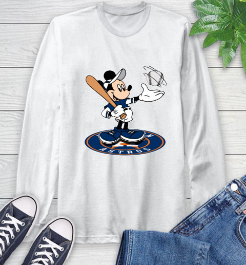 MLB Baseball Houston Astros Cheerful Mickey Disney Shirt Long Sleeve T-Shirt 2
