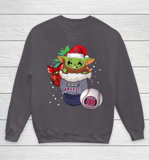 Los Angeles Angels Christmas Baby Yoda Star Wars Funny Happy MLB Youth Sweatshirt 6