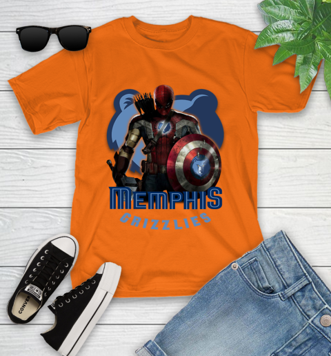 Memphis Grizzlies NBA Basketball Captain America Thor Spider Man Hawkeye Avengers Youth T-Shirt 7