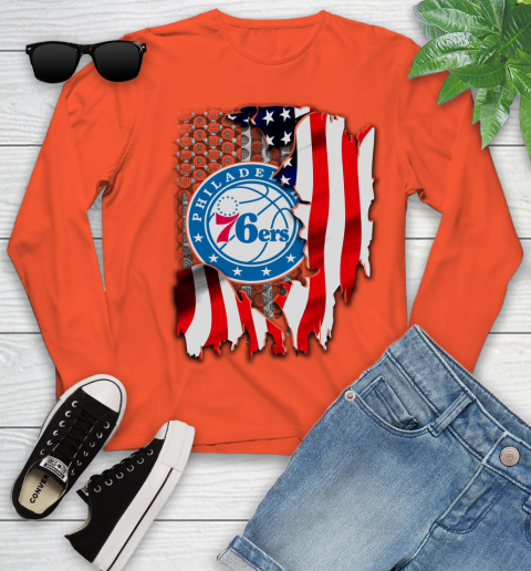Philadelphia 76ers NBA Basketball American Flag Youth Long Sleeve 3