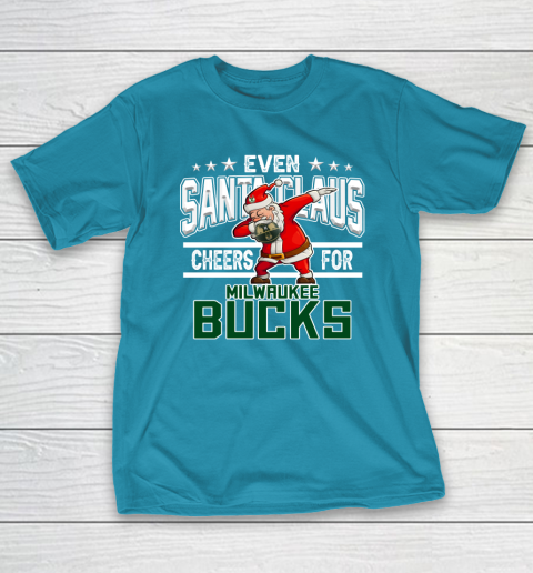 Milwaukee Bucks Even Santa Claus Cheers For Christmas NBA T-Shirt 7