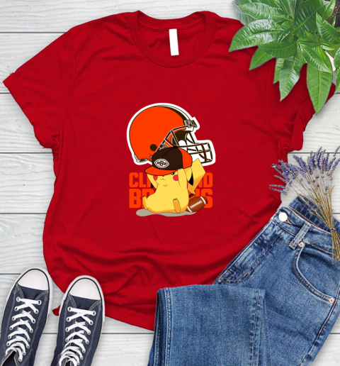 NFL Pikachu Football Sports Cleveland Browns Women's T-Shirt 9