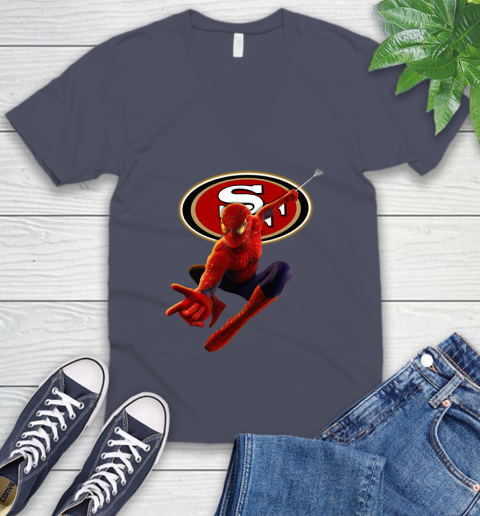 NFL Spider Man Avengers Endgame Football San Francisco 49ers V-Neck T-Shirt 8