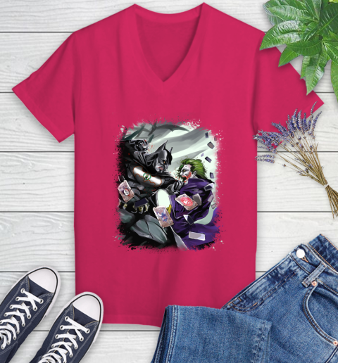 Boston Celtics MLB Basketball Batman Fighting Joker DC Comics Women's V-Neck T-Shirt 9