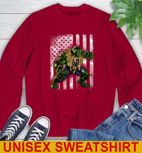 Vegas Golden Knights Hulk Marvel Avengers NHL Hockey American Flag Sweatshirt 9