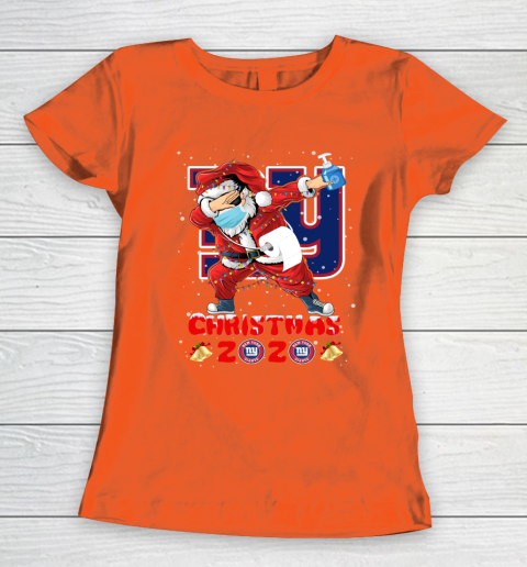 New York Giants Funny Santa Claus Dabbing Christmas 2020 NFL Women's T-Shirt 3