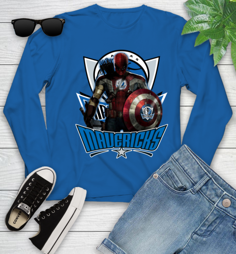 Dallas Mavericks NBA Basketball Captain America Thor Spider Man Hawkeye Avengers Youth Long Sleeve 9