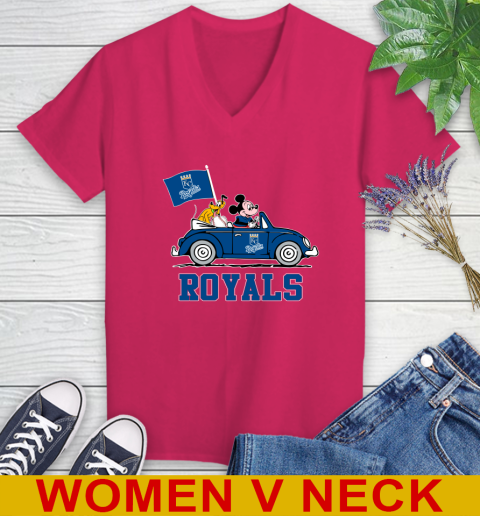 MLB Baseball Kansas City Royals Pluto Mickey Driving Disney Shirt Women's V-Neck T-Shirt 10