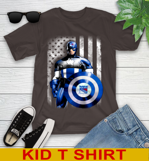 New York Rangers NHL Hockey Captain America Marvel Avengers American Flag Shirt Youth T-Shirt 6