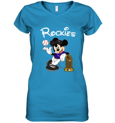 Colorado Rockies Mickey Taking The Trophy MLB 2019 Women's V-Neck T-Shirt