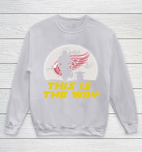 Detroit Red Wings NHL Ice Hockey Star Wars Yoda And Mandalorian This Is The Way Youth Sweatshirt 3