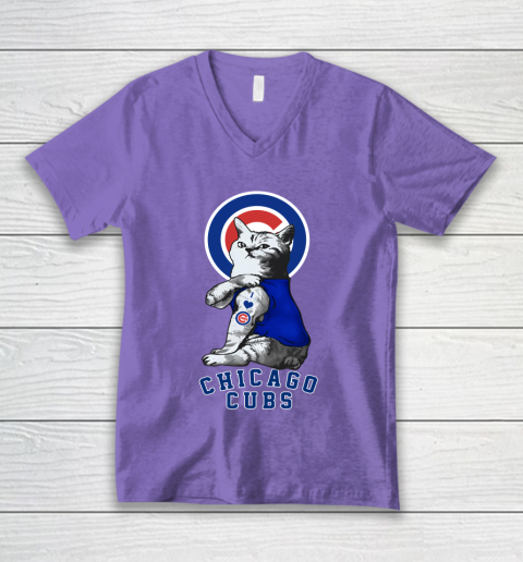 MLB Baseball My Cat Loves Chicago Cubs V-Neck T-Shirt 8