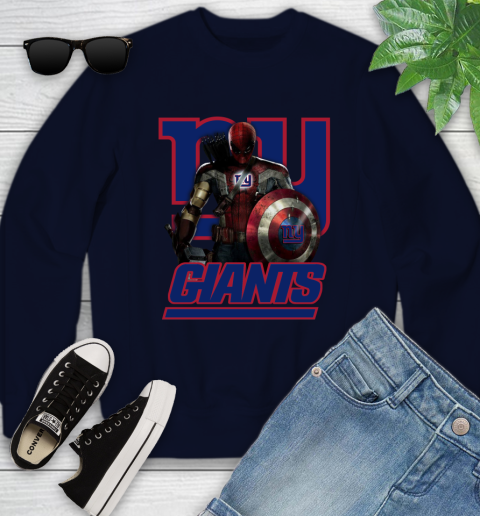 NFL Captain America Thor Spider Man Hawkeye Avengers Endgame Football New York Giants Youth Sweatshirt 3