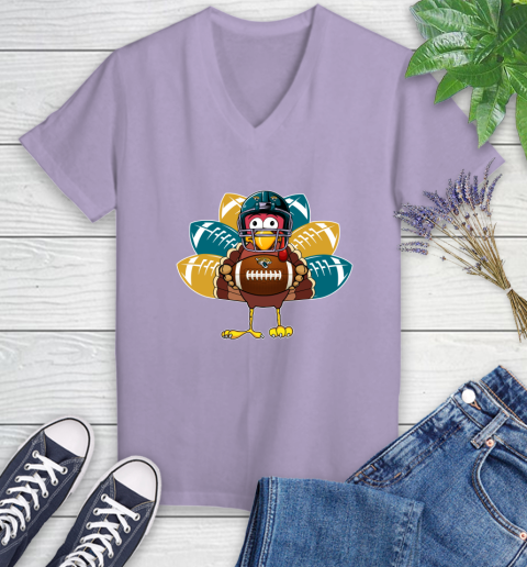 Jacksonville Jaguars Turkey Thanksgiving Day Women's V-Neck T-Shirt 14