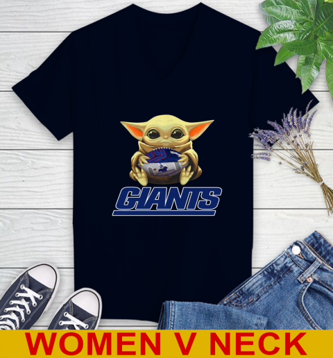 NFL Football New York Giants Baby Yoda Star Wars Shirt Women's V-Neck T-Shirt 3