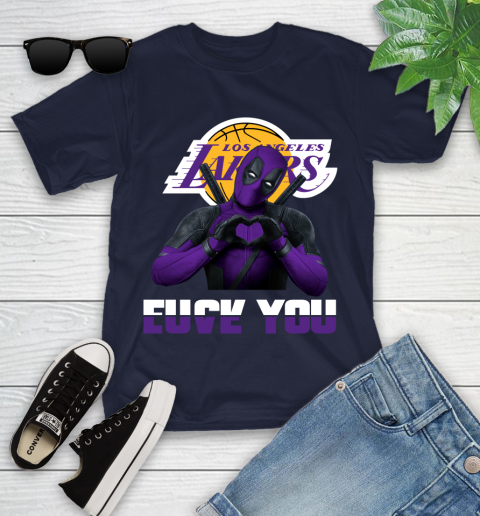 NBA Los Angeles Lakers Deadpool Love You Fuck You Basketball Youth T-Shirt 2