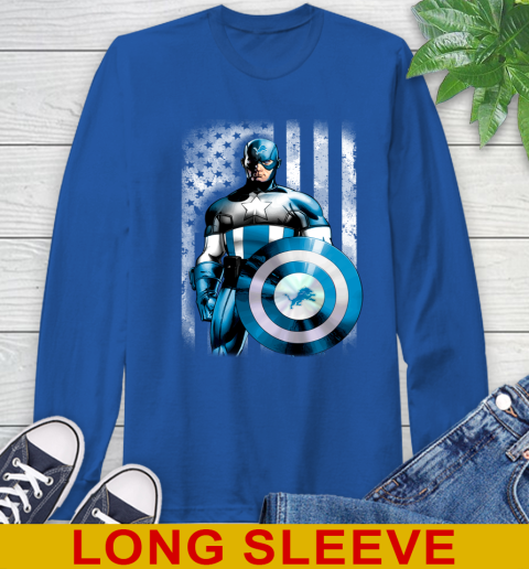Detroit Lions NFL Football Captain America Marvel Avengers American Flag Shirt Long Sleeve T-Shirt 11