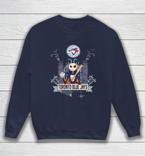 MLB Toronto Blue Jays Baseball Jack Skellington Halloween Sweatshirt 2