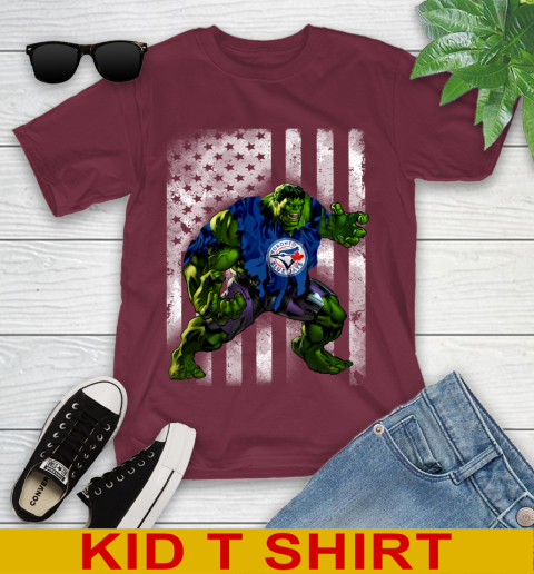 Toronto Blue Jays Hulk Marvel Avengers MLB Baseball American Flag Youth T-Shirt 5