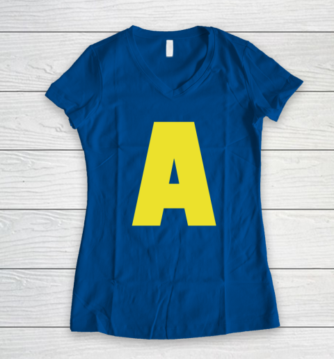Yellow A On Red For Alvin Halloween Costume Women's V-Neck T-Shirt 5