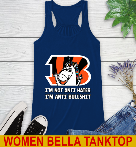 Cincinnati Bengals NFL Football Unicorn I'm Not Anti Hater I'm Anti Bullshit Racerback Tank 9